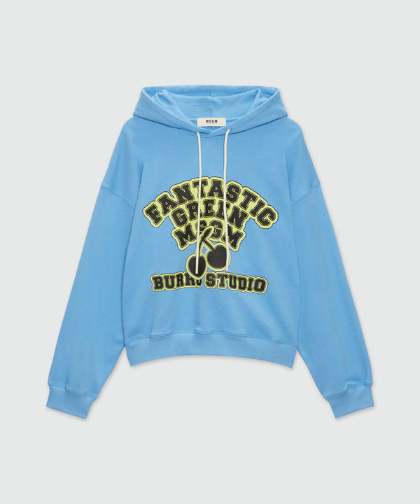 Organic cotton "Fantastic Green Burro Studio" light blue hooded-sweatshirt