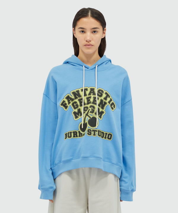 Organic cotton "Fantastic Green Burro Studio" light blue hooded-sweatshirt