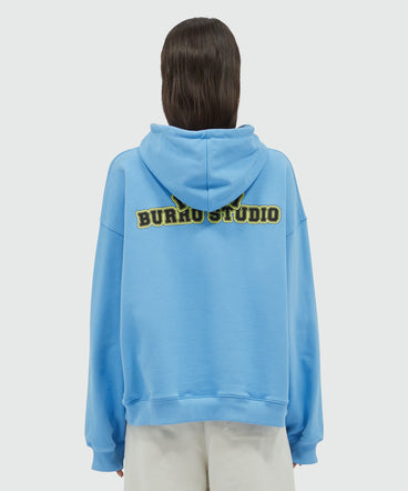 Organic cotton "Fantastic Green Burro Studio" light blue hooded-sweatshirt