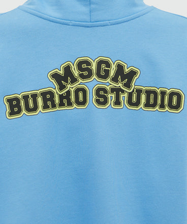 Organic cotton "Fantastic Green Burro Studio" light blue hooded-sweatshirt