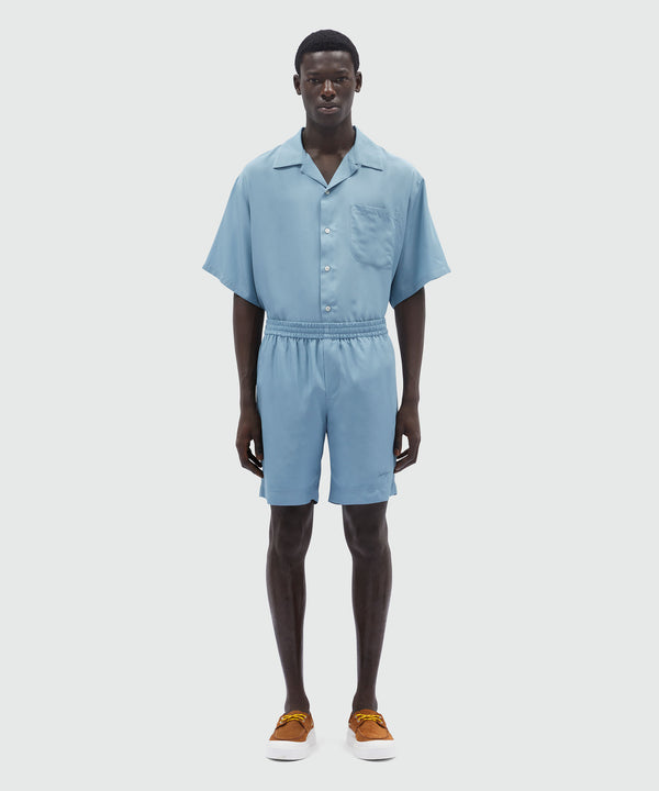 Bermuda shorts in powder blue fluid viscose