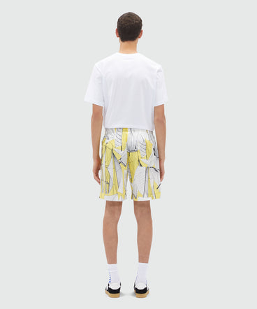 Bermuda shorts in yellow poplin with "Sale race" print