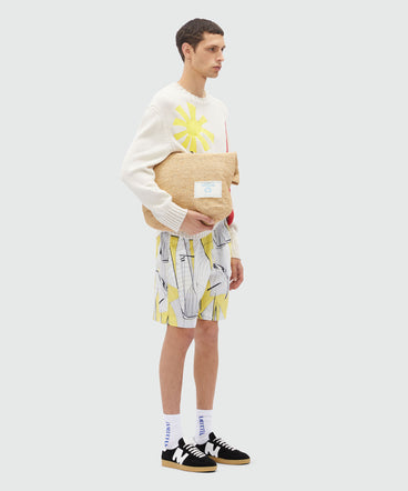 Bermuda shorts in yellow poplin with "Sale race" print