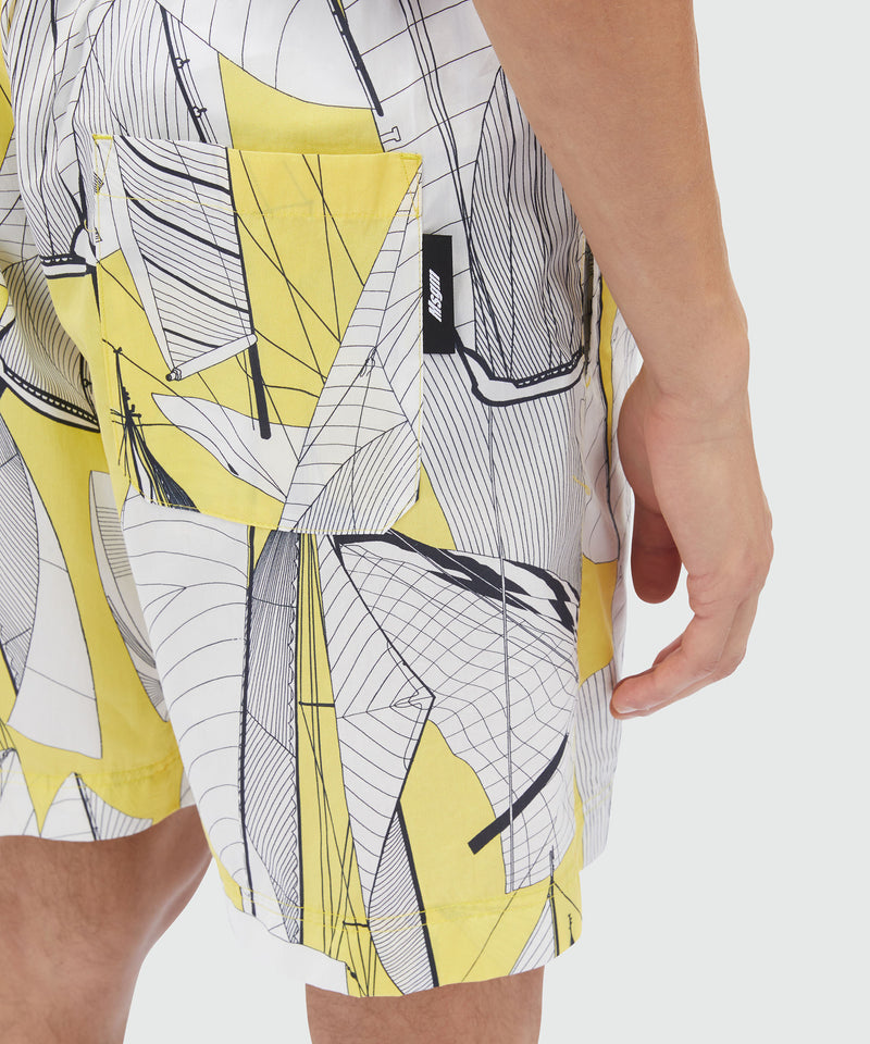 Bermuda shorts in yellow poplin with "Sale race" print YELLOW Men 