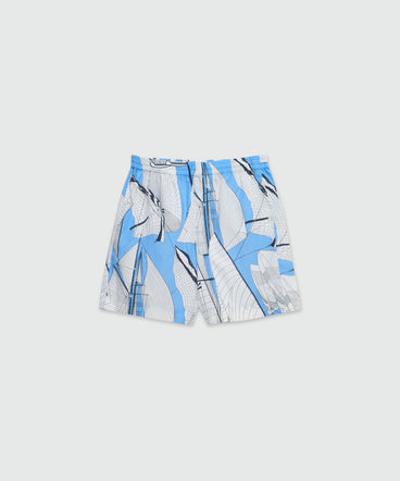 Bermuda shorts in light blue poplin with "Sale race" print