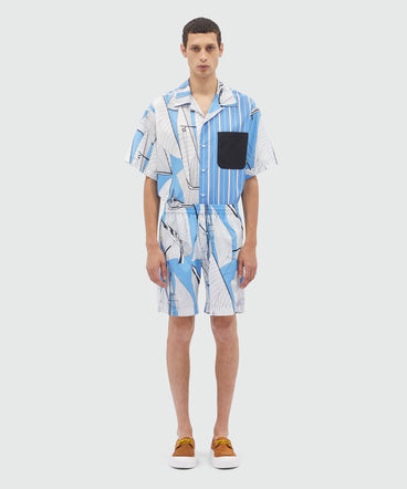 Bermuda shorts in light blue poplin with "Sale race" print