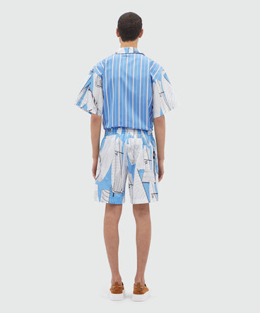 Bermuda shorts in light blue poplin with "Sale race" print