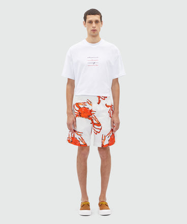 Bermuda shorts in white poplin with "King crab" print