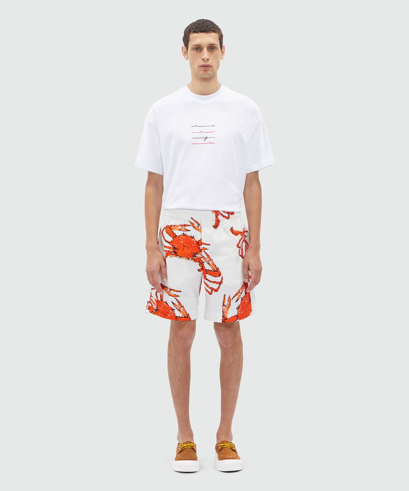 Bermuda shorts in white poplin with "King crab" print WHITE Men 