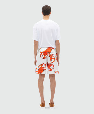 Bermuda shorts in white poplin with "King crab" print