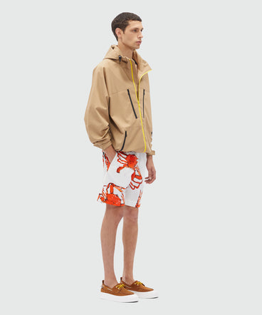 Bermuda shorts in white poplin with "King crab" print