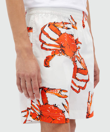 Bermuda shorts in white poplin with "King crab" print