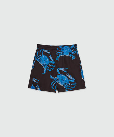 Bermuda shorts in black poplin with "King crab" print