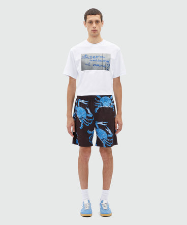 Bermuda shorts in black poplin with "King crab" print