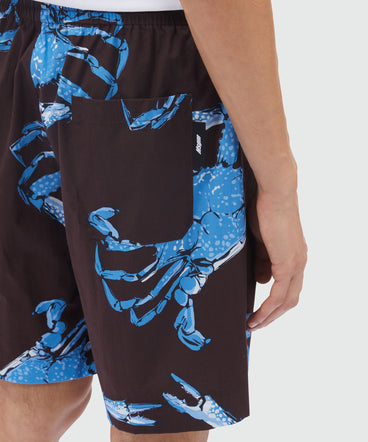 Bermuda shorts in black poplin with "King crab" print