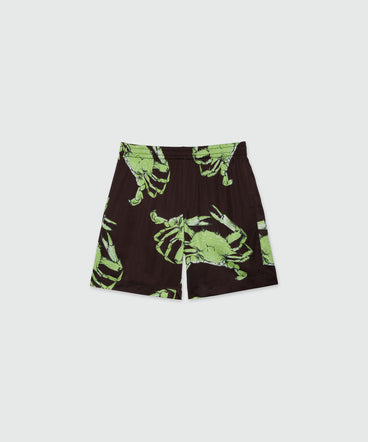 Bermuda shorts in black poplin with "King crab" print