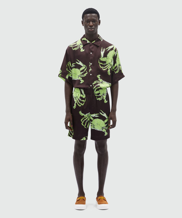 Bermuda shorts in black poplin with "King crab" print