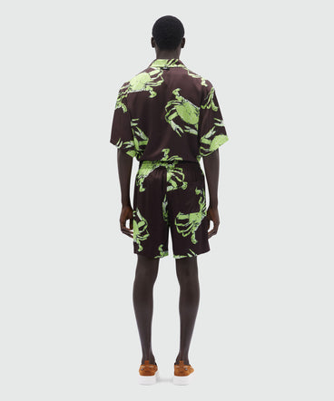 Bermuda shorts in black poplin with "King crab" print