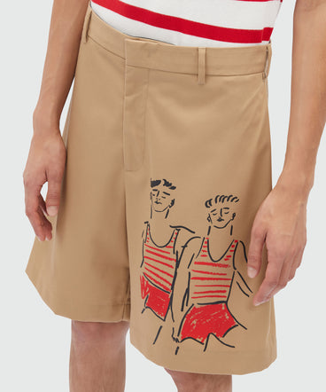 Gabardine Bermuda shorts with Luke Edward Hall x MSGM graphics