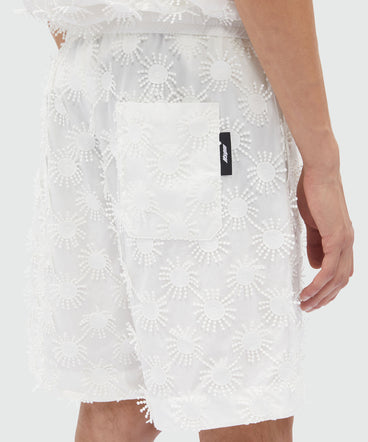 Bermuda shorts in white poplin with embroidery