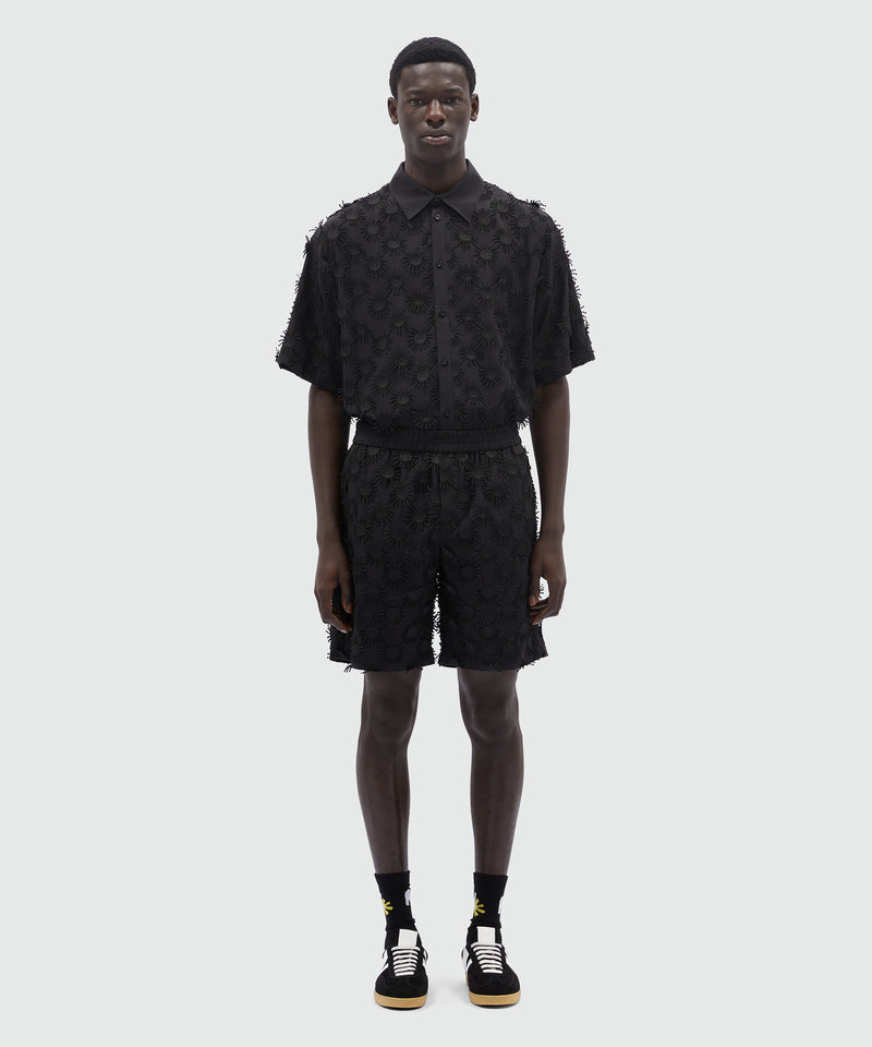 Bermuda shorts in black poplin with embroidery Black Men 