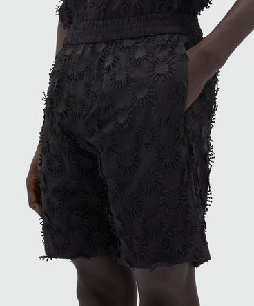 Bermuda shorts in black poplin with embroidery