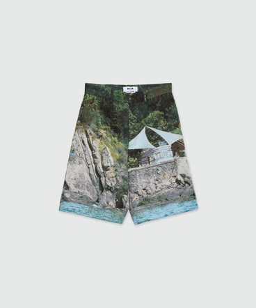 Bermuda shorts in cotton blend with "La Vedetta" graphics