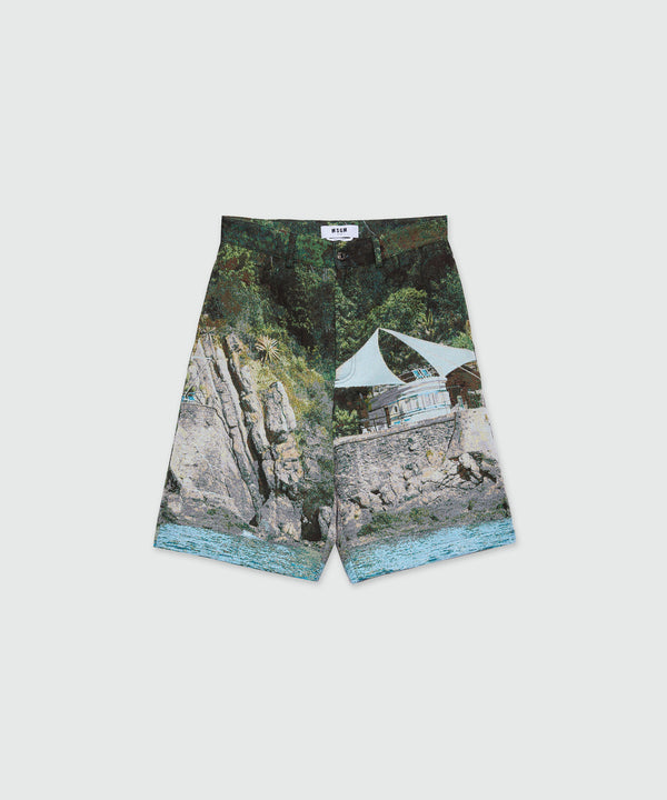 Bermuda shorts in cotton blend with "La Vedetta" graphics