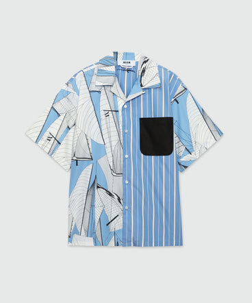 Shirt in striped patterned poplin and "Sail race" print