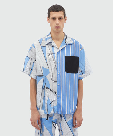 Shirt in striped patterned poplin and "Sail race" print