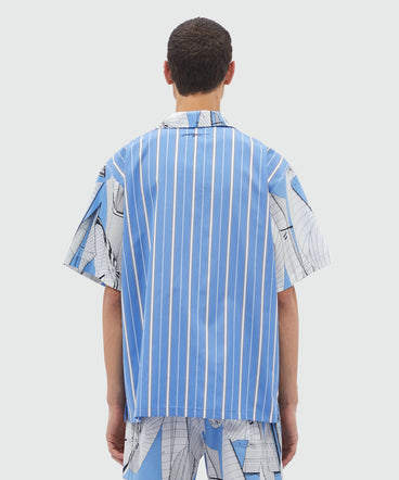 Shirt in striped patterned poplin and "Sail race" print