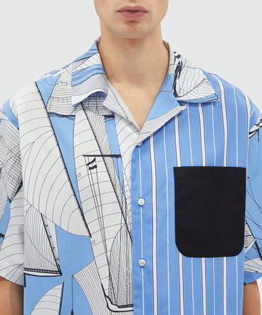 Shirt in striped patterned poplin and "Sail race" print