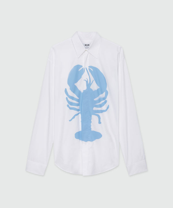 Camicia in popeline bianco stampa "Lobster"