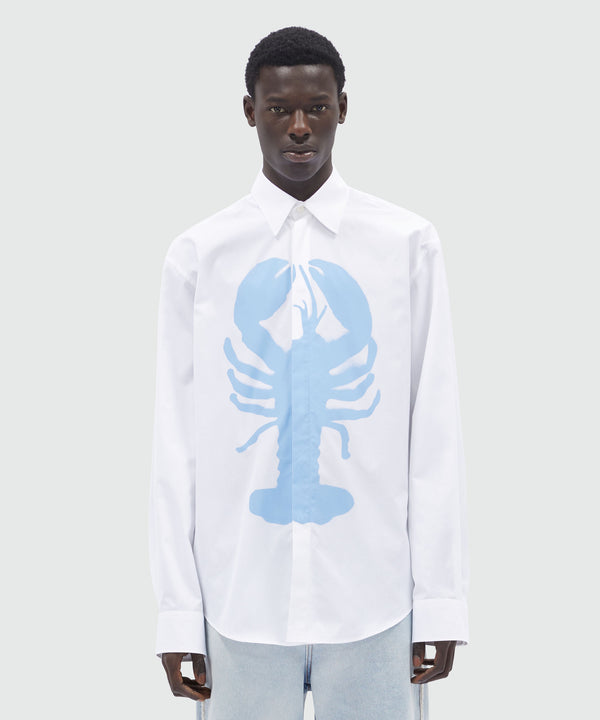 Camicia in popeline bianco stampa "Lobster"