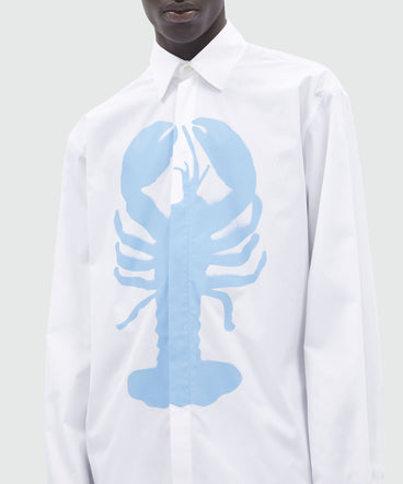 White poplin shirt with "Lobster" print