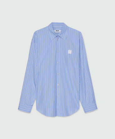 Shirt in light blue poplin with stripes and "TheMwave" embroidery