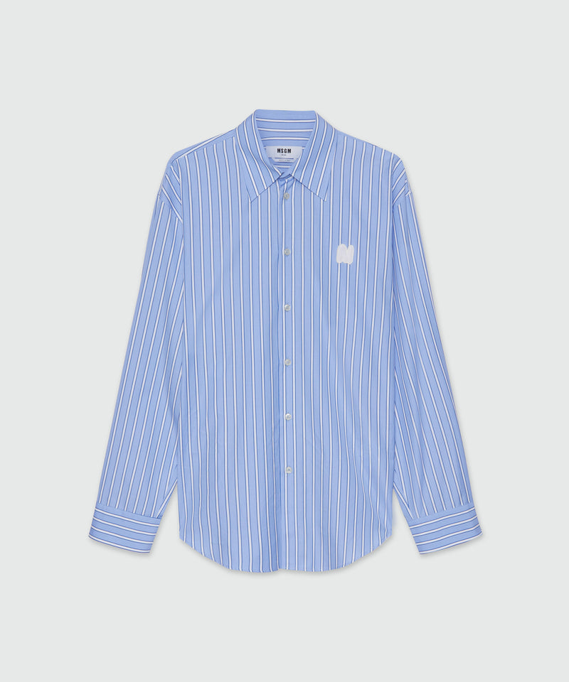 Camicia in popeline celeste a righe e ricamo "TheMwave" AZZURRO Uomo 