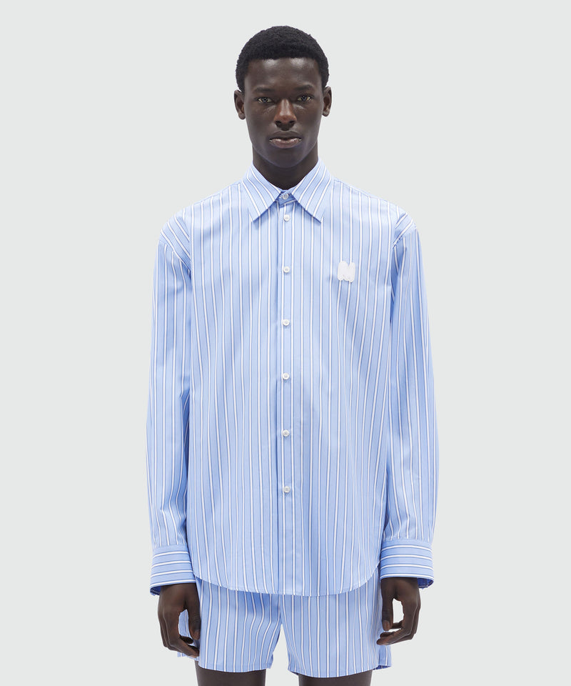 Shirt in light blue poplin with stripes and "TheMwave" embroidery LIGHT BLUE Men 