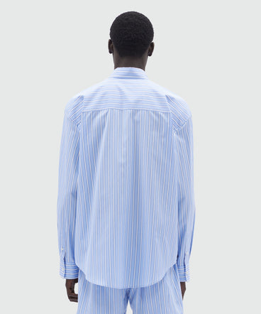 Shirt in light blue poplin with stripes and "TheMwave" embroidery