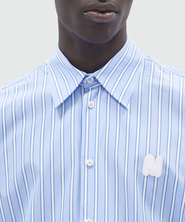 Shirt in light blue poplin with stripes and "TheMwave" embroidery