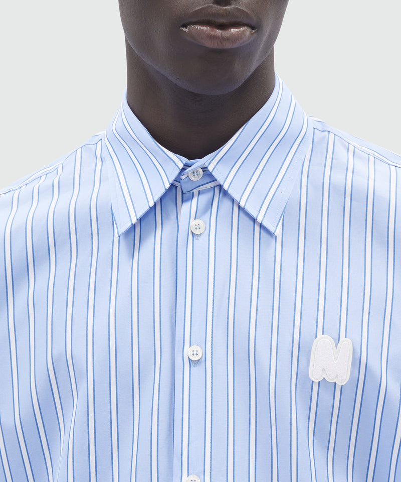 Shirt in light blue poplin with stripes and "TheMwave" embroidery LIGHT BLUE Men 