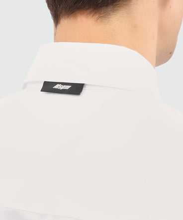 White popline shirt and "TheMwave" embroidery