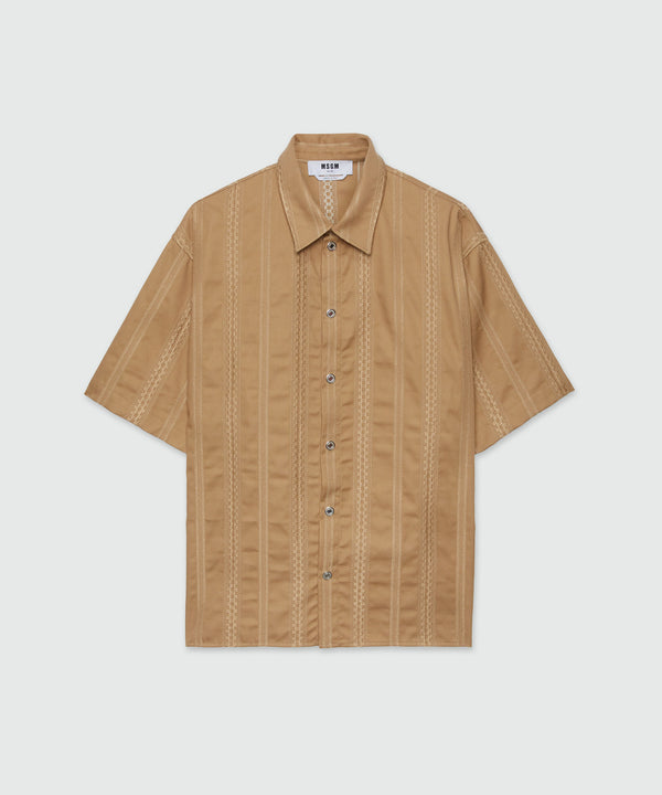 Gabardine shirt with stripes and embroidery