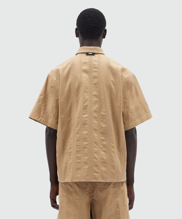 Gabardine shirt with stripes and embroidery