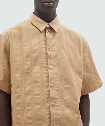 Gabardine shirt with stripes and embroidery