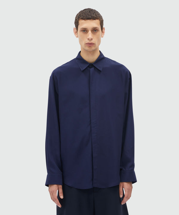 Navy blue fluid viscose shirt