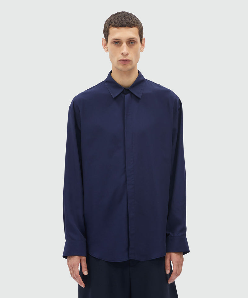 Navy blue fluid viscose shirt 88 Men 