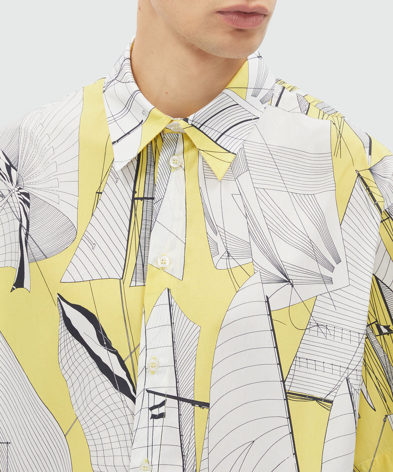 White poplin shirt with "Sail race" print YELLOW Men 