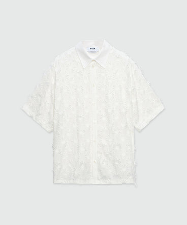 White poplin shirt with all-over embroidery