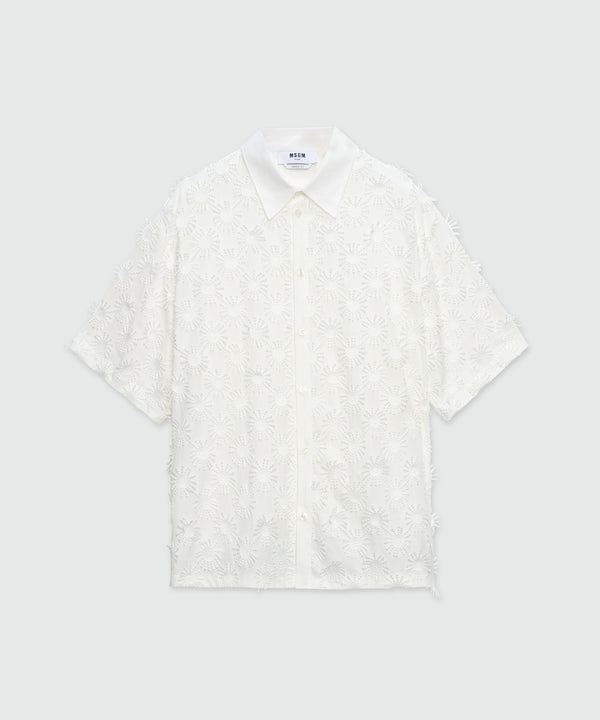 White poplin shirt with all-over embroidery